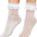 Avidlove Lace Ruffle Frilly Socks for Women - Fashion Ladies Princess Lace Ankle Socks (White)