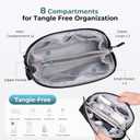 FYY Travel Cable Organizer - 8 Compartments Lightweight Water Resistant Tech Pouch with Wrist Strap Portable Electronic Accessories Case for Cord Charger Storage for Travel Home Office Black (Medium)