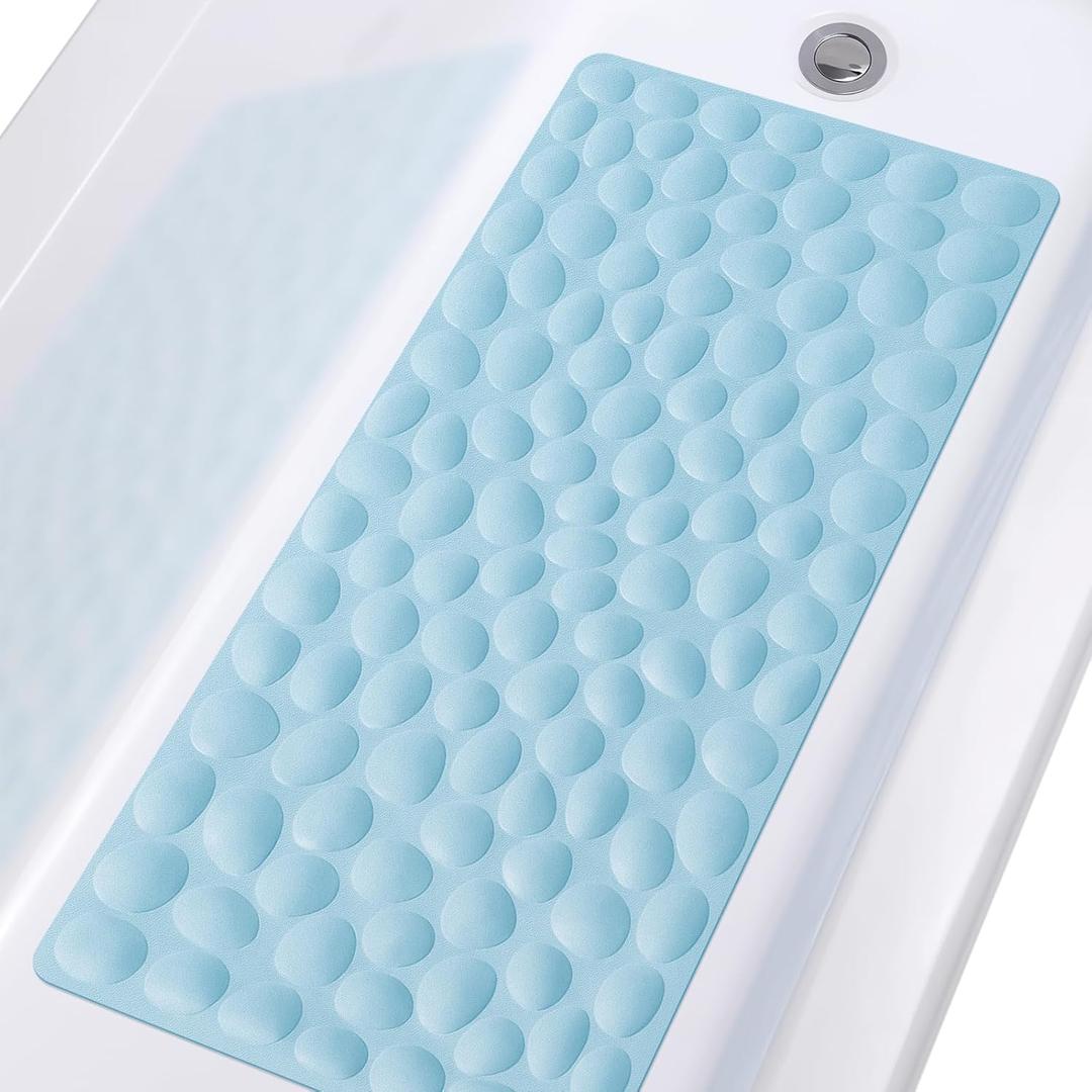 Non-Slip Bathtub Mat OTHWAY Soft Rubber Bathroom Bathmat with Strong Suction Cups (Lake Blue, 16x31.5 inch)