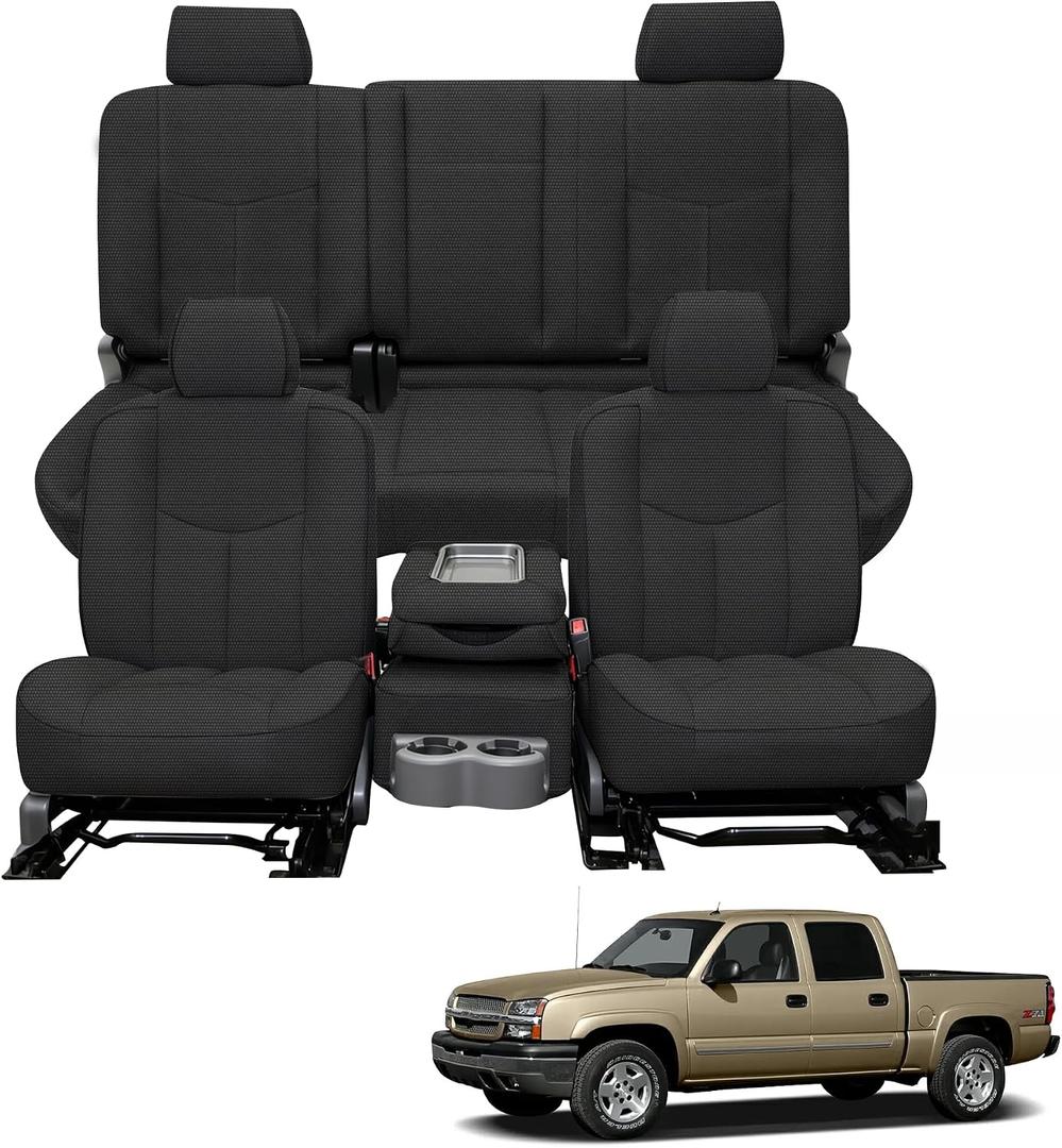 Front & Rear Heavy-Duty Composite Fabric Seat Covers for Chevy Silverado GMC Sierra 1500 1999-2006 & Classic,Foam-Padded Protection-Black
