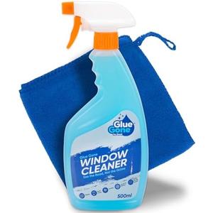 Glue Gone Car Window Cleaner Kit - Includes 500 ml Spray Cleaner and 30cm x 30cm Microfiber Cloth for a Streak-Free Shine, Showroom-Quality Finish - Safe on Tinted Windshields and Car Body Paint