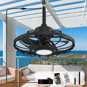 Depuley Gazebo Fans Outdoor Hanging: 20 Inch Black Plug In Caged Outdoor Fan with Light and APP Remote Control - Waterproof Ceiling Fan for Patio Porch Pergola Reversible DC Motor