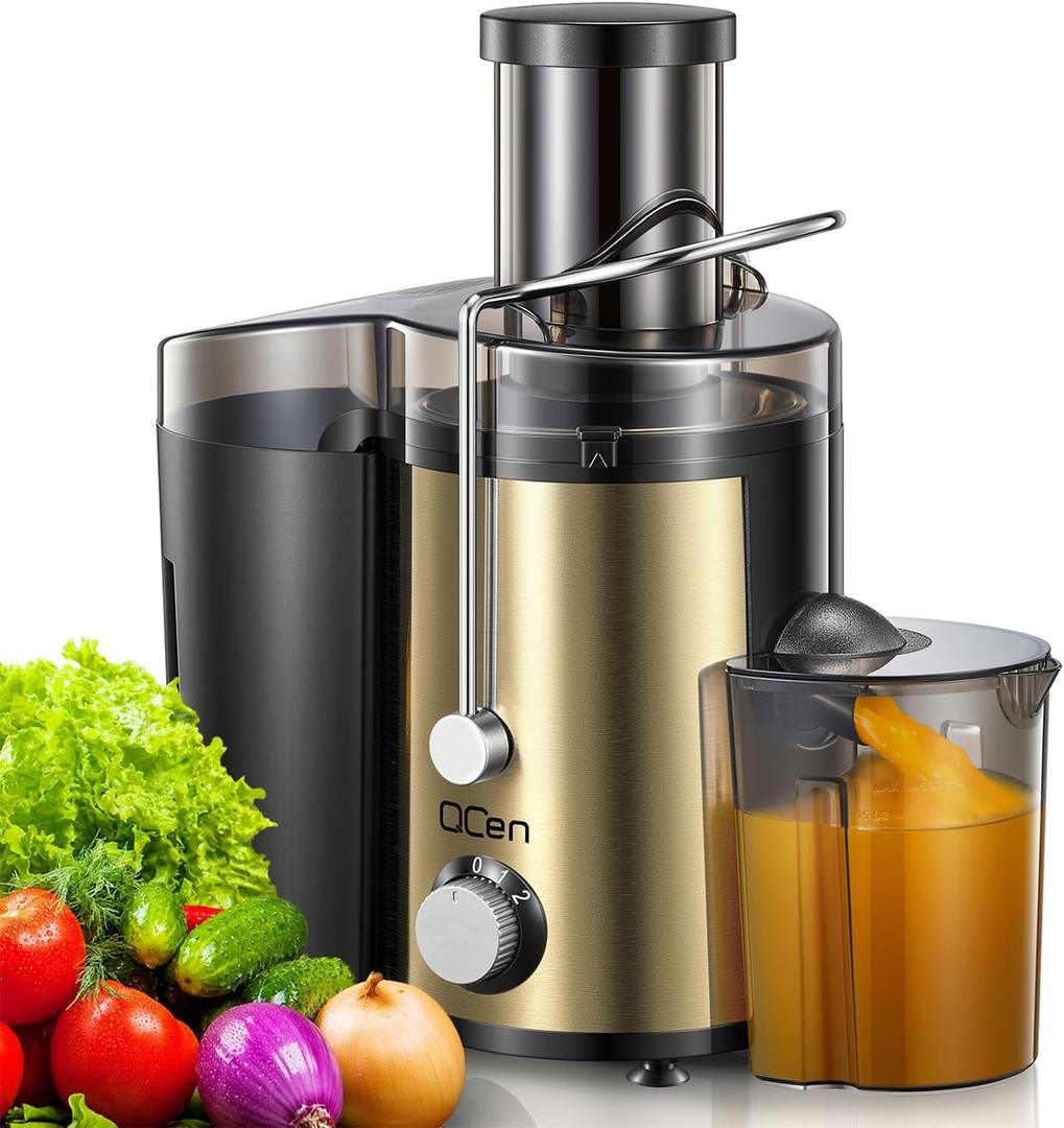 Juicer Machine, 800W Centrifugal Juicer Extractor with Wide Mouth 3 Feed Chute for Fruit Vegetable, Easy to Clean, Stainless Steel, BPA-free (Gold)
