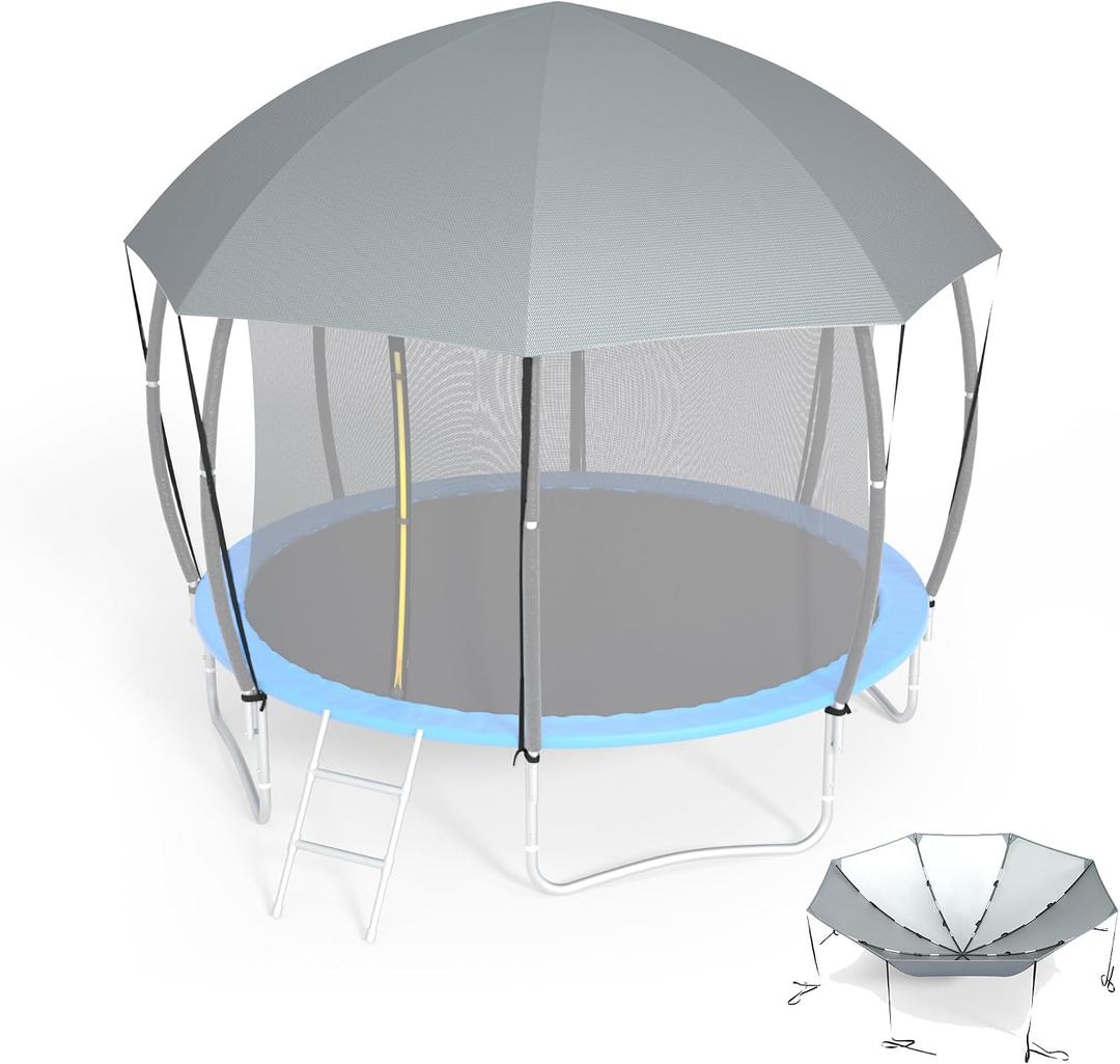 16FT Dome Trampolines Canopy Cover, Heavy Duty 600D Oxford Cloth, Grey Curved Roof Design Prevents Water Pooling（Only Cover (16Ft)