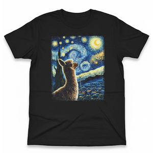 Funny Alpaca Shirt Alpacas Van Starry Night Painting Alpaca T-Shirt, M 