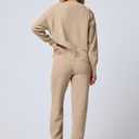 ANRABESS Women 2 Piece Lounge Sets 2025 Fall Outfits Casual Waffle Knit Cardigan Sweater Pant Set Travel Airport Clothes Khaki Small (S)