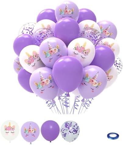 Unicorn Purple and White Balloons - 51pcs Matte Light Purple White Confetti Latex Balloons for Girls Women Unicorn Birthday Baby Shower Princess Wedding Bachelorette Party Decorations
