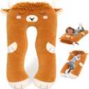 47x23 inch U Shaped Long Plush Body Pillows for Kids, Stuffed Animal Highland Cow Soft Large Pillow for Sleeping, Big Cute Plushies, Washable Cover, Gift for Boys and Girls, 47"L x 32"W x 6"H