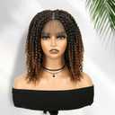 Fancy Hair Double Full Lace Knotless Braided Wig Lightweight Short Passion Twist Wig with Baby Hair for Black Women (Ombre Brown)