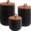 Food Storage Jar Strong Ceramic Storage Canisters with Airtight Wooden Lid,Kitchen Storage Containers for Serving Coffee Beans, Tea, Sugar, Salt, Spices (Black three-piece set)