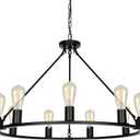 9-Lights Farmhouse Chandelier | Dia 32'' Black Wagon Wheel Chandelier | Rustic Hanging Dining Room Light Fixture | Apply to Living Room | Kitchen Island | Entryway | Foyer, D32'' 9-Light