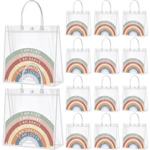 Dansydaisy 20 Pcs Inspirational Gifts Bulk for Women I Am Kind Clear PVC Thank You Gift Bags Reusable Goodie Bags with Handles for Mother's Day Wedding 7.87 x 7.87 Inch