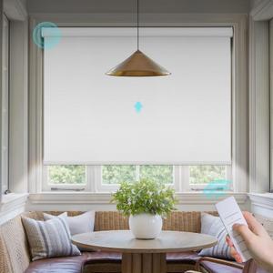 Motorized Blinds with Remote: Canisteo Battery Powered Control Electric Smart Roller Blinds Shades with Remote for Windows Cordless 100% Blackout, Essential White, 46" W X 72" H