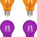 4 Pack A19 Filament LED Orange Purple Light Bulbs  E26 Base 8W 75 Watt Equivalent Vintage Decorative Lighting Orange Purple LED Bulb Party Decoration, Halloween Light Bulbs