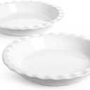 LE TAUCI Ceramic Pie Pans for Baking, 9 Inches Pie Plate for Apple Pie, Round Baking Dish, 36 Ounce Fluted Dish Pie Pan, Set of 2, White