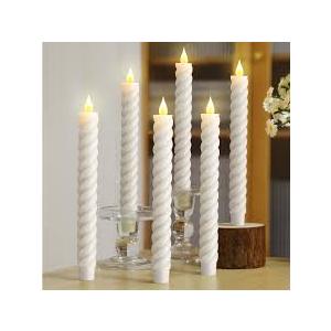 Baquler 6 Pcs White Flameless Taper Candle Twisted LED 9.65 Inch Spiral Taper Candles Battery Operated Twisted Candlesticks for Spring Wedding Birthday Home Party Holiday Dinner Fireplace