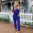 PRETTYGARDEN Jumpsuits for Women 2026 Spring Summer Casual Dressy Short Sleeve Romper Airport Vacation Travel Outfits (Blue, L)