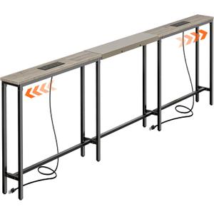 Huuger Narrow Sofa Table with 2 Power Outlets, 86.6-110.2 Inch Adjustable Length, Behind the Couch Table with USB-C Port, Long Entryway Console Table, Anti-tip Kit, for Living Room, Oak
