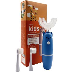 Ariie Ultrasonic Kid's U-Shaped Electric Toothbrush, Slim Design, Waterproof Battery Powered 360 Oral Teeth Cleaning Design, Automatic Toddler Toothbrush with Food Grade Soft Silicone Brush Head