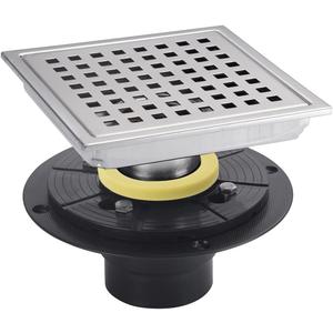 Brushed Nickel Shower Drain 6 inch Square Grille Cover kit with Flange 304 Stainless Steel