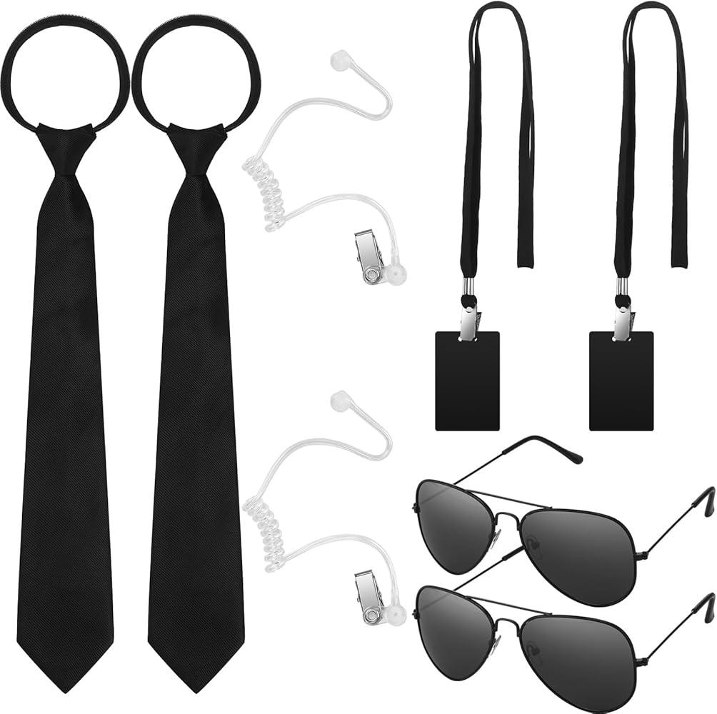 9PCS Secret Agent Costume Accessories Spy Outfit Set With Sunglasses, Neckties, Headphones Badges for Halloween Cosplay Party