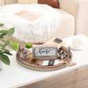 16 Inch Coffee Table Tray for Living Room, Beaded Round Wood Decorative Tray with Handles, Farmhouse Circle Trays for Kitchen Island Decor, Rustic Coffee Table Centerpiece Decor
