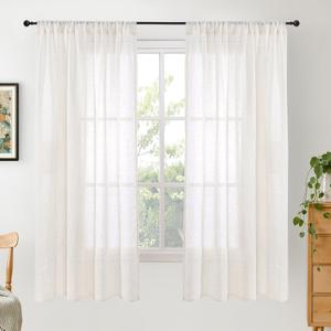 BGment Natural Linen Curtains 63 Inch Length for Living Room - Rod Pocket Textured Light Filtering Window Drapes for Bedroom Farmhouse Lightweight Rustic Decor, 2 Panels Set, 42 X 63 Inch