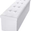 Camabel 43 Inch Folding Storage Ottoman Bench 120L Hold up 700lbs Ottoman with Storage Chest Foam Seat Padded Foot Rest Stool Faux Leather Bedroom Bench Coffee Table White, 15"D x 43"W x 15"H