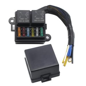 Pre-Wired Fuse Relay Box, 2 4-Pin 80A Relay Slots and 6 ATC/ ATO Fuse Holder, with 2 Relays and 6 Fuses, Universal Waterproof Fuse Relay Box for Car Truck Boat RV Automotive Marine