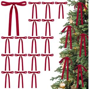 Glitinsel 24 Pcs Velvet Bows Christmas Tree Ornaments Vintage Double Faced Velvet Ribbon Bows for Tree Garland Wreath Indoor Outdoor Xmas(5 x 7 Inch, Width of 5/8",Burgundy)