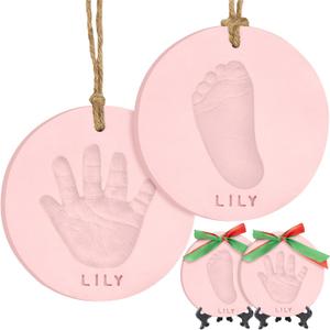 Baby Hand and Footprint Kit Girls, Boys - Personalized Babys First Christmas Ornament Kit, Newborn Christmas Gifts for New Mom, Cute Shower Gifts,Easy to Use Handprint Ornaments(Candy, Multi-Colored)
