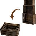 ZOOFOX Set of 3 Nesting Wooden Crates, Rustic Wood Basket with Handles, Decorative Farmhouse Wooden Storage Container Boxes for Party, Office, Bedroom, Kitchen and Closet