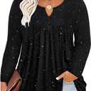 RITERA Plus Size Long Sleeve Tunic Tops for Women Henley V Neck T-Shirt V Neck Casual Blouses Fall Winter Halloween Christmas (Black, XL)
