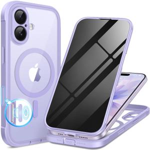 BERFY for iPhone 17 Case, Compatible with MagSafe, Built-in Privacy Screen Protector and Camera Protection, Anti-Spy Full Body Shockproof Clear Phone Case for 17 6.3", Purple