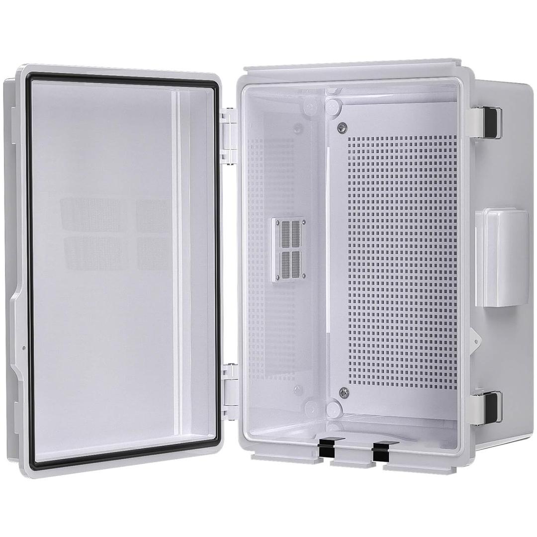ABS Electrical Junction Box, Ventilated Design, Cable Grommets, IP65 Waterproof Enclosure, Indoor/Outdoor Use with Mounting Panel. (Grey Cover, 11"x7.4"x5.5")