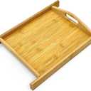 Bam & Boo Natural Bamboo Serving Tray with Handles and Stylized Accents for Kitchen, Bathroom, Décor (9" x 8")