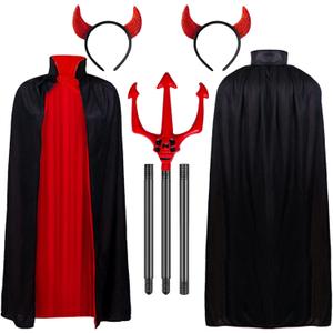 Halloween Devil Costume Set Vampire Cape Reversible CloakHorns Headband Red Shiny Halloween Headband