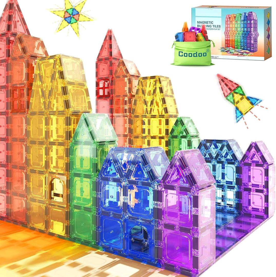 Coodoo Magnetic Tiles Kids Toys STEM Magnet Toy for Toddler Magnetic Blocks Building Preschool Learning Sensory Montessori Toys for 3+ Year Old Boys and Girls, Safe Creativity Toddler Kids Toy 36 Piece Set