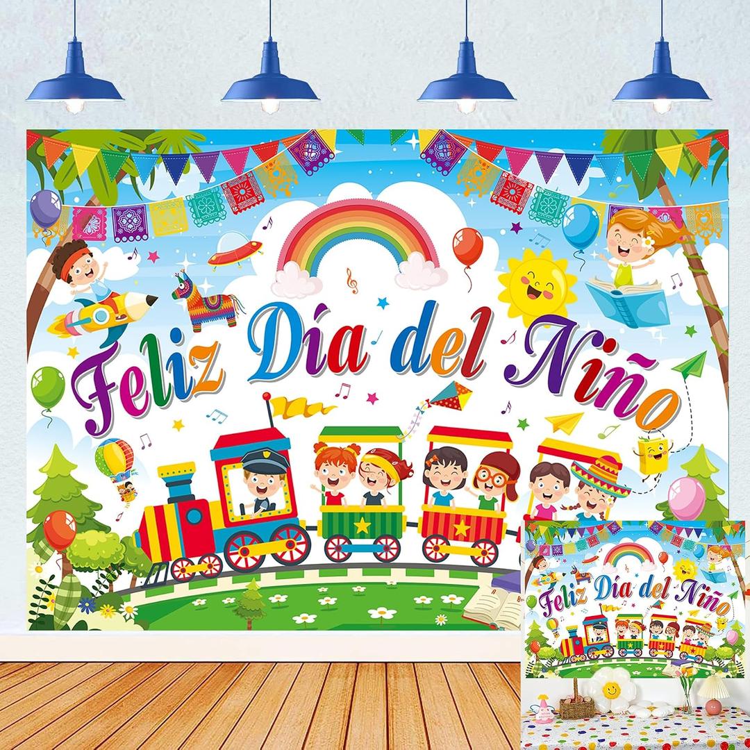 Feliz Dia Del Nio Backdrop Colorful Mexican Children's Day Photography Background Kids Student School Classroom Mexico Children's Day Party Decorations Banner Photo Props (7x5FT)