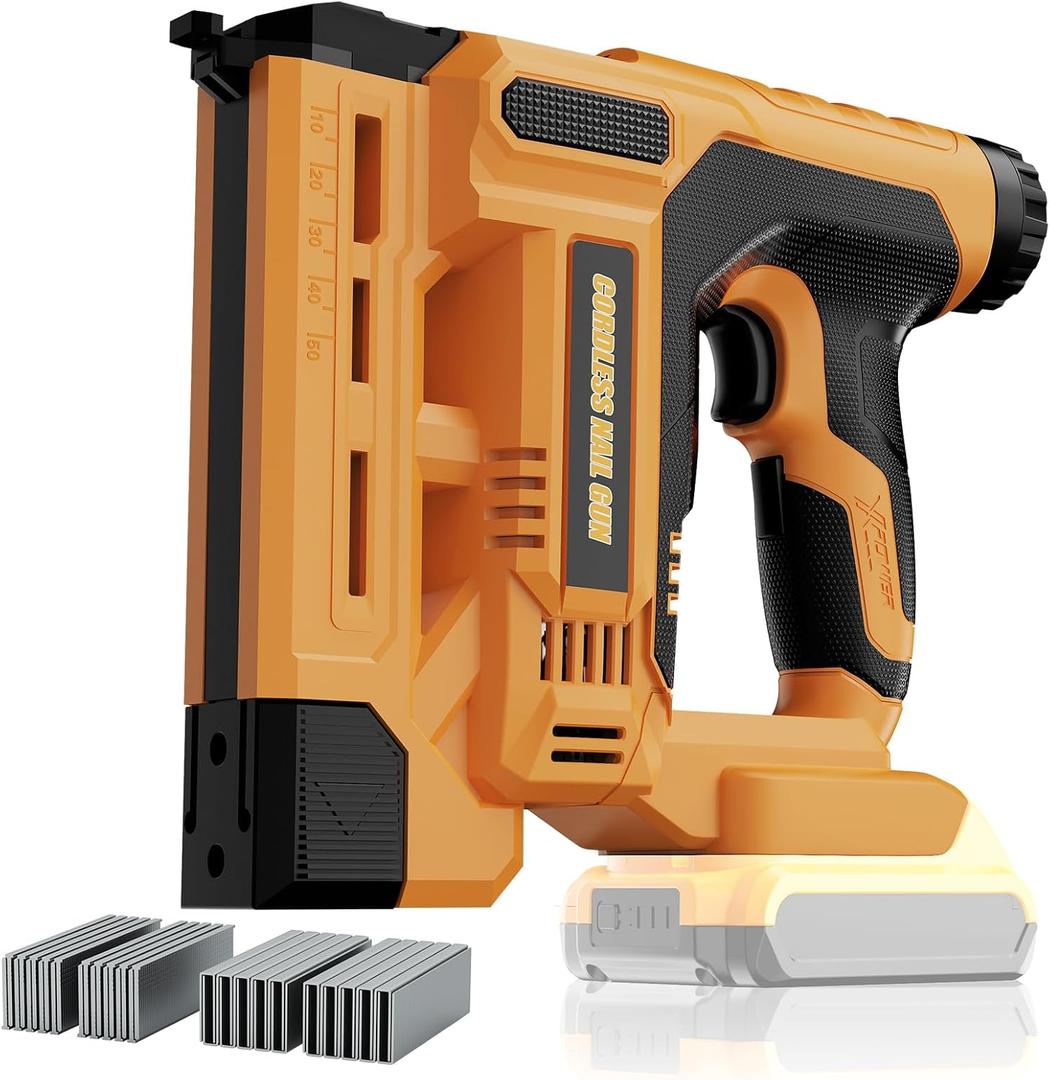 18GA Brad Nailer for De-Walt 20V Battery, 2 in 1 Cordless Nail Gun/Staples Gun with Depth Adjustment, Electric Nailer with 1000 Nails & Staples for Home Improvement, DIY and Woodworking(No Battery)