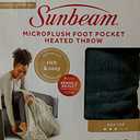 Newell Brands Sunbeam MIcroplush Soft Electric Heated Throw Blanket with Foot Pockets 3 Heat Settings and Auto-Off, Grey, 50''x60'', Full Size