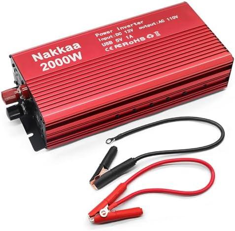 Nakkaa Rated 2000W Peak 5000W Power Inverter DC Input 12V to AC Output 110V/60HZ with Dual Sockets and USB Output 5A/1.5-2.1A