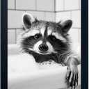 Raccoon Bathroom Decor Wall Art Funny Animal Wall Art Framed Black And White Farmhouse Pictures Cute Animal Print Painting Kids Room Decor
