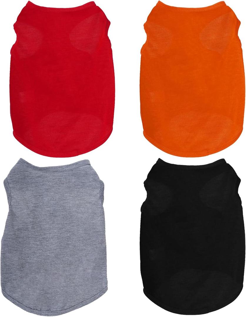 4 Pcs Cat Shirts Solid Color Dog Clothes Summer Sleeveless Pet T Shirts for Small Pet Dogs Cat (Black,Grey,Red,Orange, Small)