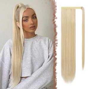 FESHFEN Straight Ponytail Extensions - 28 Inch Long Wrap Around Synthetic Ponytails Hair Piece Pony Tails Extensions Hairpieces for Women, Honey Blonde Mixed Platinum Blonde