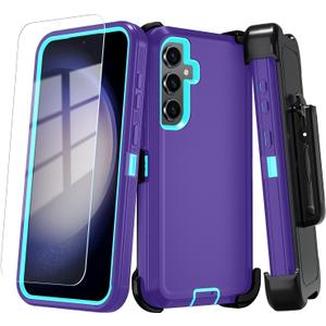 Qinmay Phone Case for Samsung Galaxy A35 5G Case with HD Screen Protector, Heavy Duty Shockproof & Dropproof 3-Layer Cover Phone Case for Galaxy A35 (BeltClip_Purple)