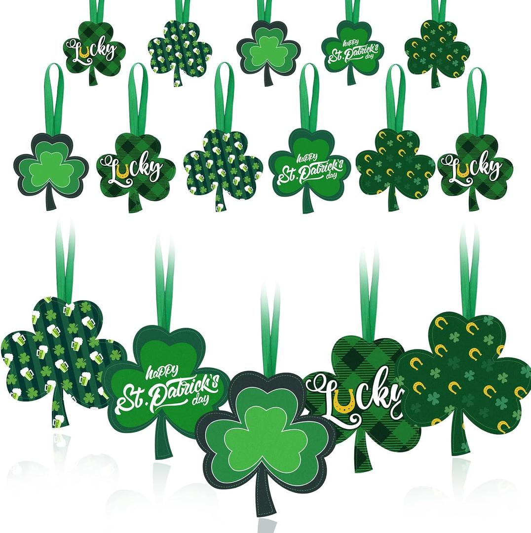 20 Pcs St Patricks Day Ornament for Tree, Green Clover Felt Shamrock Hanging Ornament with Lucky, Happy St Patricks Day for Lucky Day Party Tree Table Decorations (5 Styles)