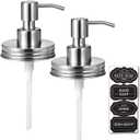 Amolliar Mason Jar Liquid Soap Dispenser Lid, Rustproof Stainless Steel, Cute Farmhouse Decor for Kitchen, Bathroom, Refill Liquid Soap Pump for Hand Soap, Dish Soap, Lotion Soap, Brushed Nickel 2Pack