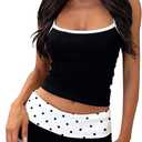 RUEWEY Women 2 Piece Polka Dots Pajama Set Y2k Sleeveless Cami Tank Top and Fold Over Shorts Lounge Set Sleepwear (Medium, Black)