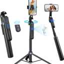 Auto Face Tracking Tripod 360 Rotation with Stand,Android and iPhone Tripod Holder with Remote and Gesture Control, No App,Built-in Tracking Camera Selfie Stick for Vlog Video Recording Tiktok